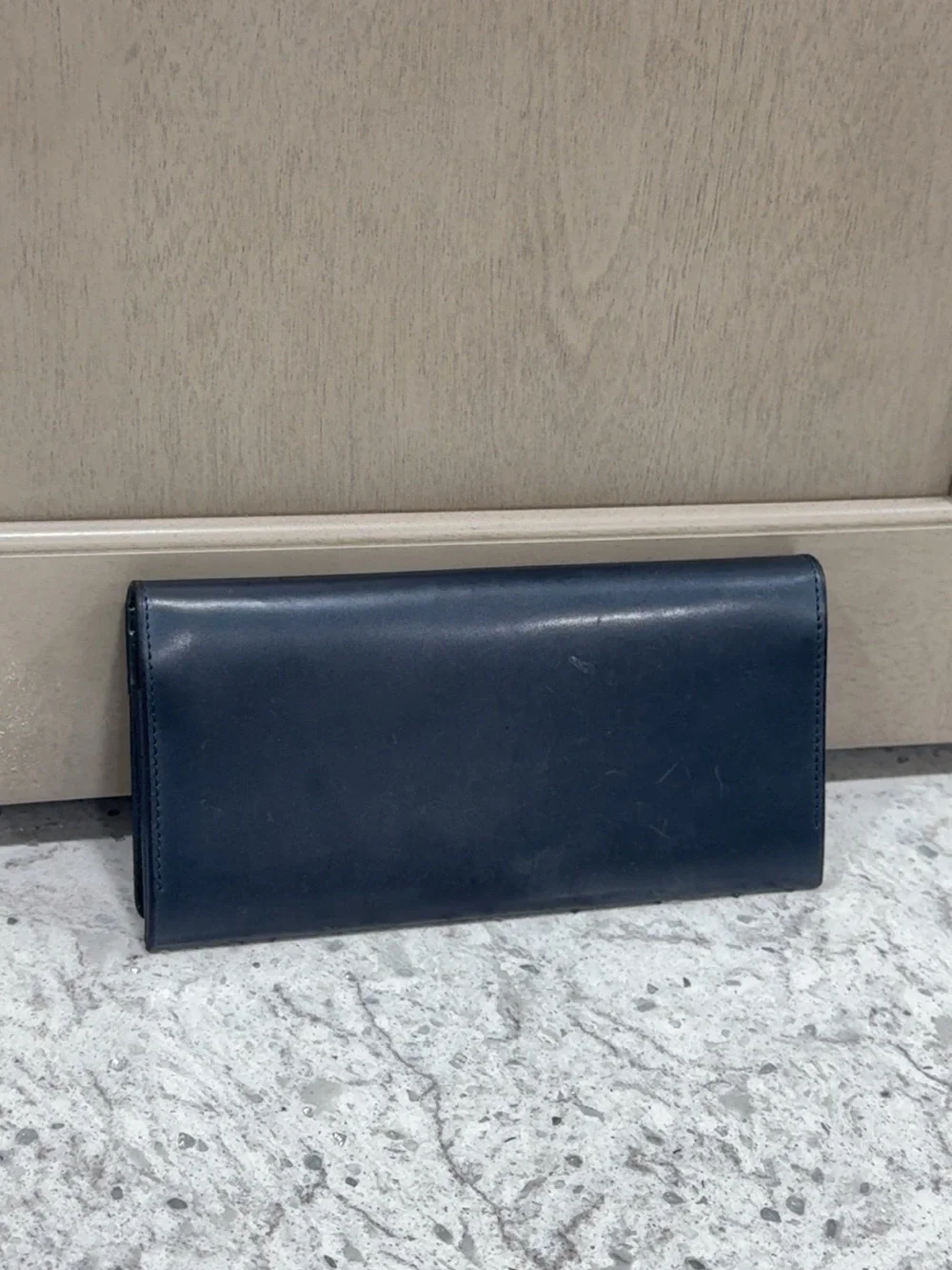 Calvin Klein Bifold Wallet Leather Card Holder Used Navy AUTHENTIC